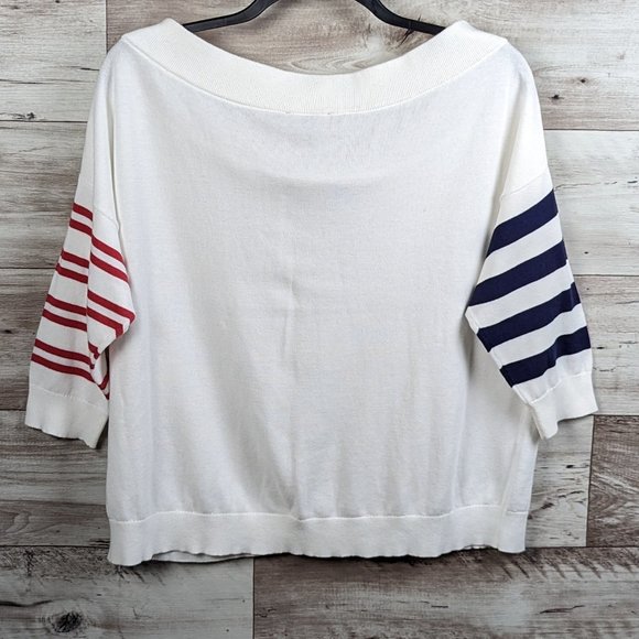 Express*Women's 3/4 Striped Sleeve Boat Neck Straight Hem Pullover Sweater~Large - Picture 2 of 10